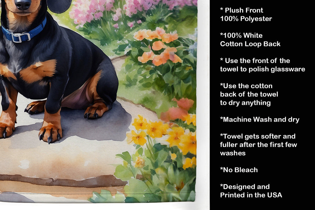 Dachshund Spring Path Kitchen Towel Velour Plush Front and Cotton Loop Back Machine Washable