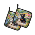 Dachshund Spring Path Pot Holder Set of 2 Heat Resistant Quilted Hot Pads 7.5 x 7.5 Inch, Insulated Kitchen Trivets for Cooking & Baking