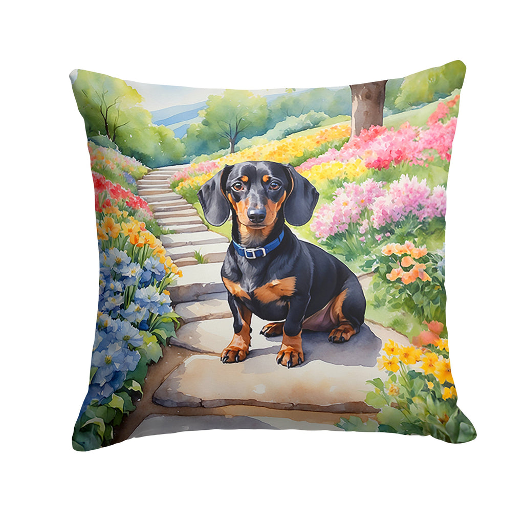 Dachshund Spring Path Decorative Throw Pillow 18x18 Indoor Outdoor Accent Cushion, Fabric Cover with Insert for Sofa, Bed, Porch & Living Room
