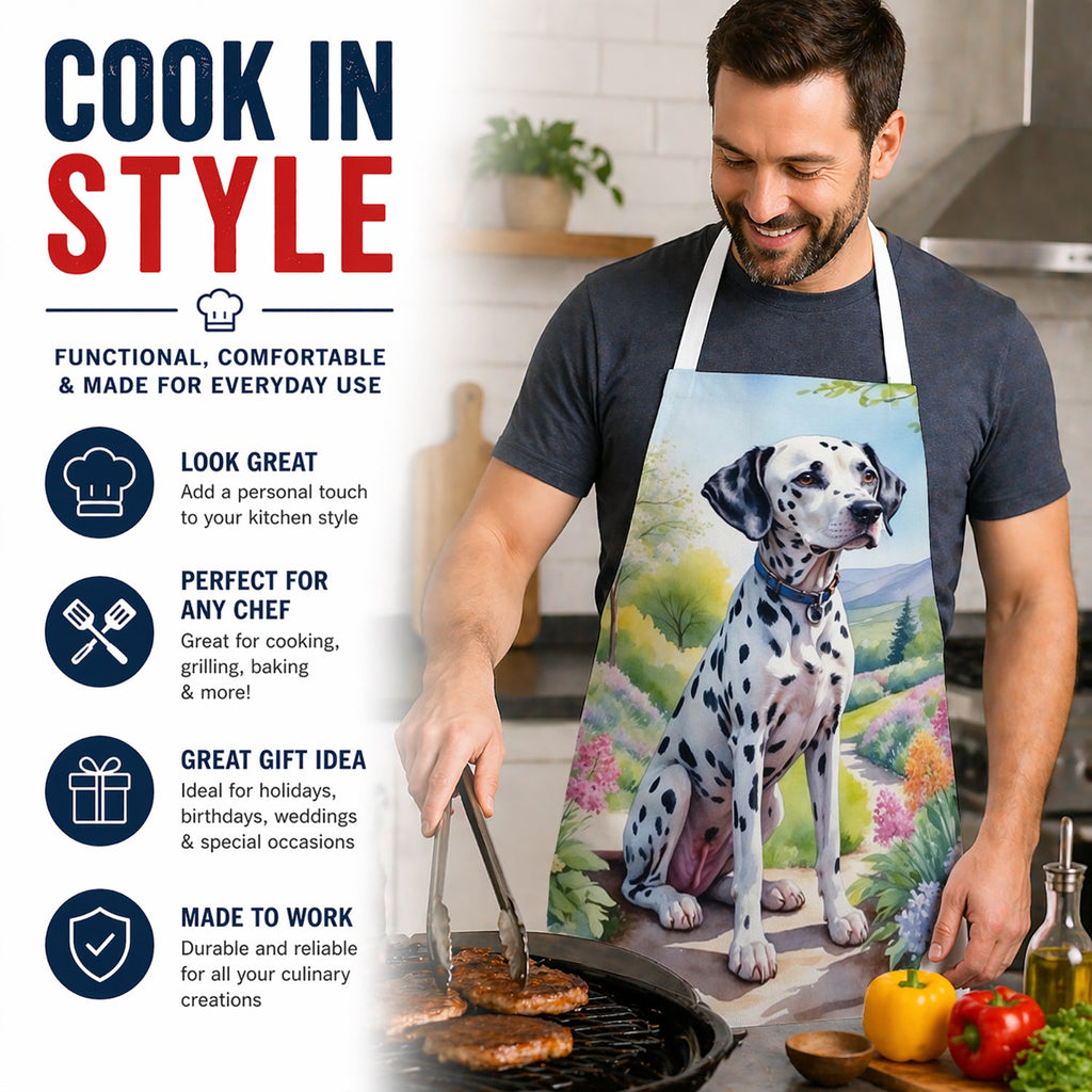 Dalmatian Spring Path Apron Cooking Kitchen Server Baking Crafts Gardening for Adult Women Men, Unisex, Large, Multicolor