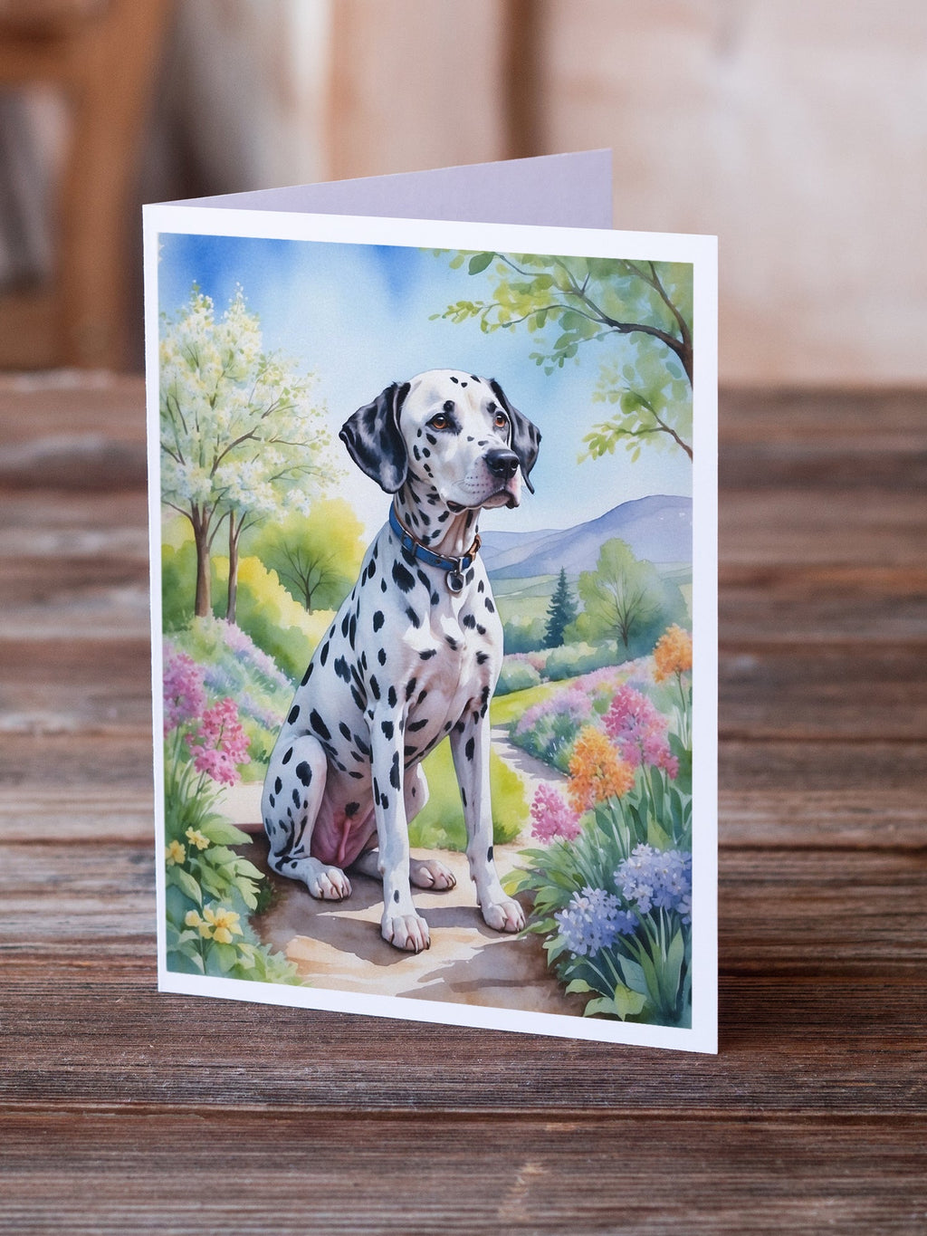 Dalmatian Spring Path Greeting Cards Pack of 8 Blank Cards with Envelopes Whimsical A7 Size 5x7