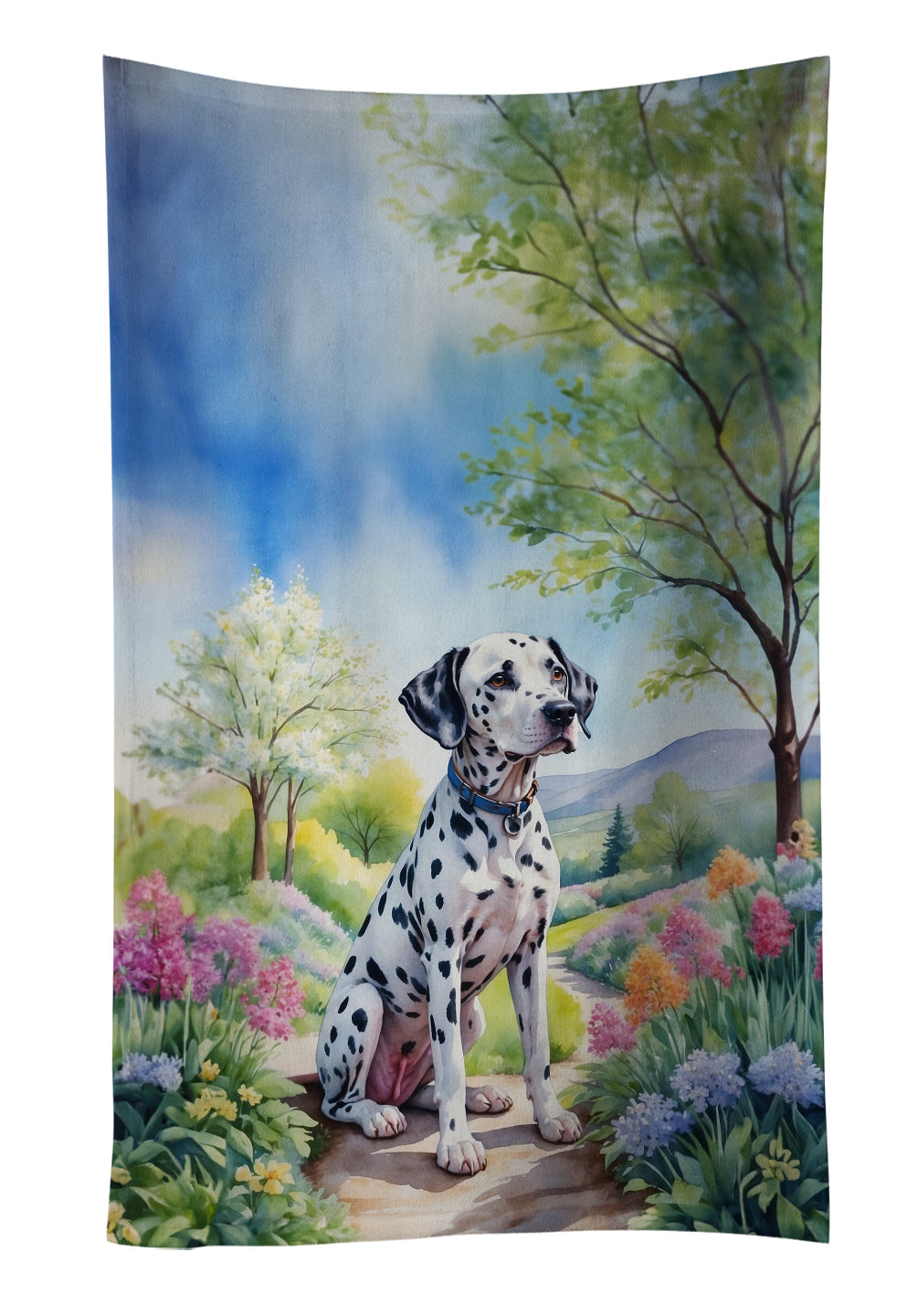 Dalmatian Spring Path Kitchen Towel Velour Plush Front and Cotton Loop Back Machine Washable