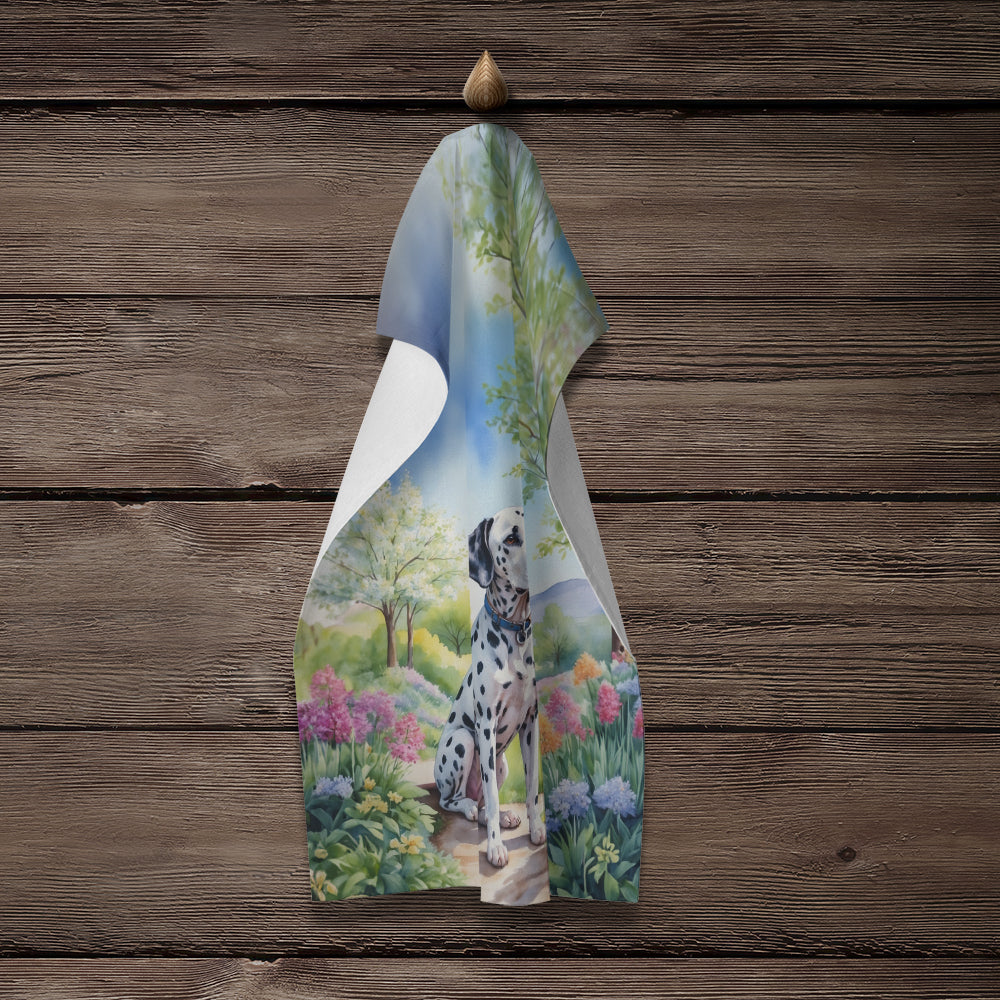 Dalmatian Spring Path Kitchen Towel Velour Plush Front and Cotton Loop Back Machine Washable