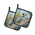 Dalmatian Spring Path Pot Holder Set of 2 Heat Resistant Quilted Hot Pads 7.5 x 7.5 Inch, Insulated Kitchen Trivets for Cooking & Baking