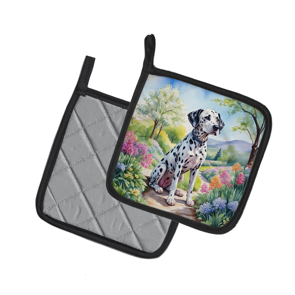 Dalmatian Spring Path Pot Holder Set of 2 Heat Resistant Quilted Hot Pads 7.5 x 7.5 Inch, Insulated Kitchen Trivets for Cooking & Baking