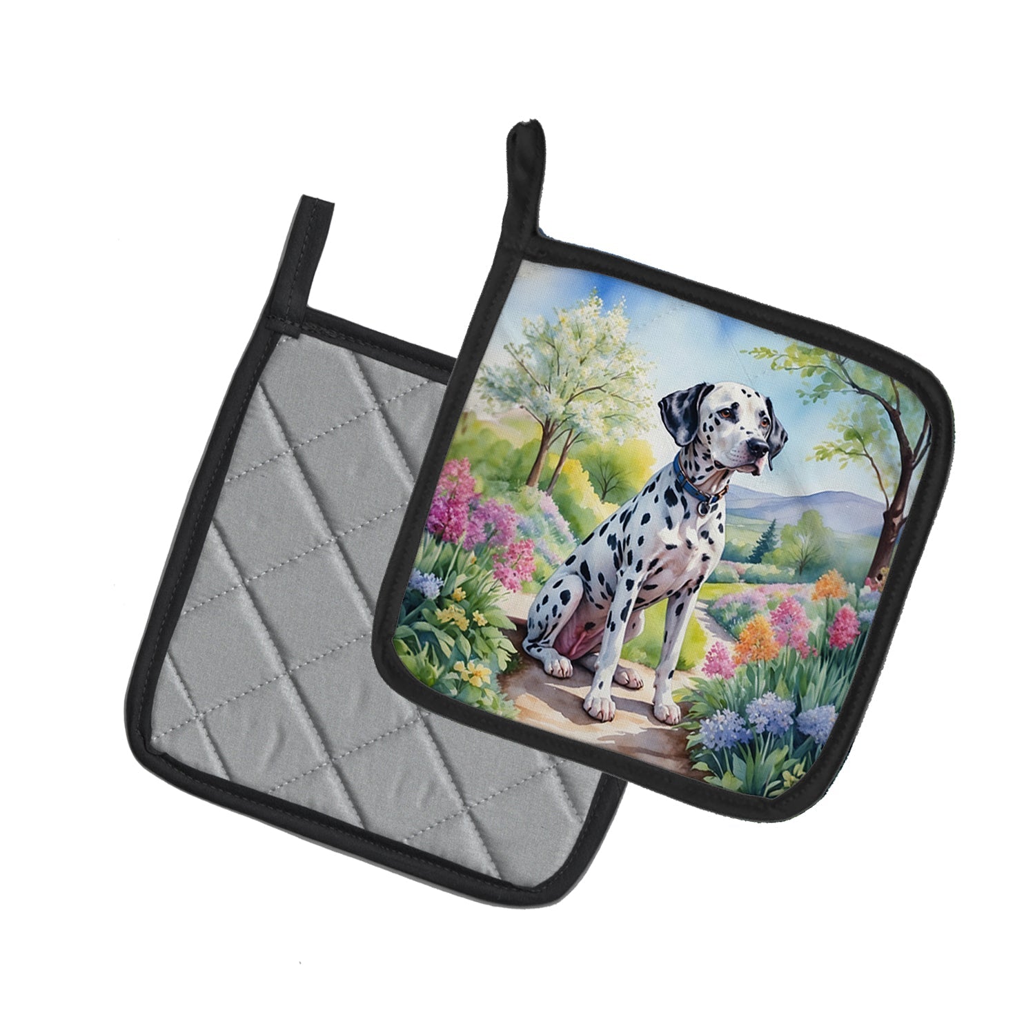 Dalmatian Spring Path Pot Holder Set of 2 Heat Resistant Quilted Hot Pads 7.5 x 7.5 Inch, Insulated Kitchen Trivets for Cooking & Baking
