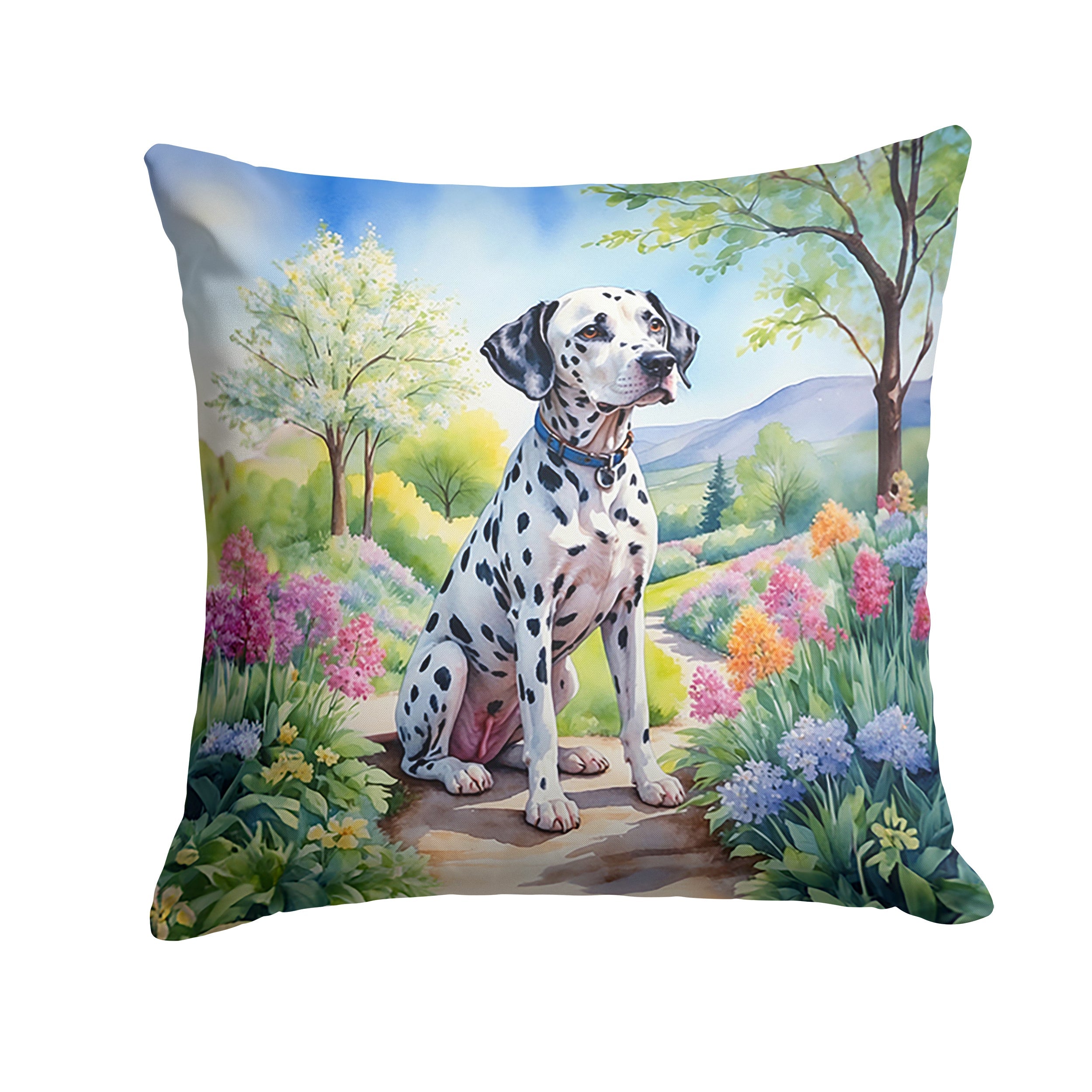 Dalmatian Spring Path Decorative Throw Pillow 18x18 Indoor Outdoor Accent Cushion, Fabric Cover with Insert for Sofa, Bed, Porch & Living Room