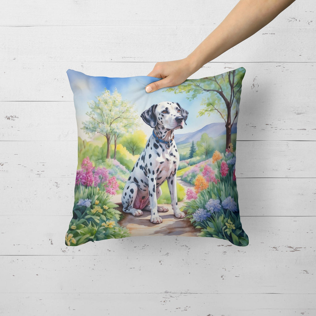 Dalmatian Spring Path Decorative Throw Pillow 18x18 Indoor Outdoor Accent Cushion, Fabric Cover with Insert for Sofa, Bed, Porch & Living Room