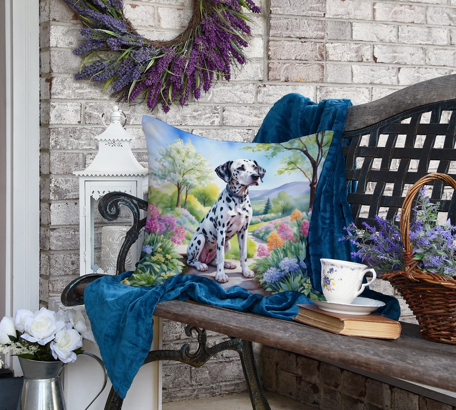 Dalmatian Spring Path Decorative Throw Pillow 18x18 Indoor Outdoor Accent Cushion, Fabric Cover with Insert for Sofa, Bed, Porch & Living Room