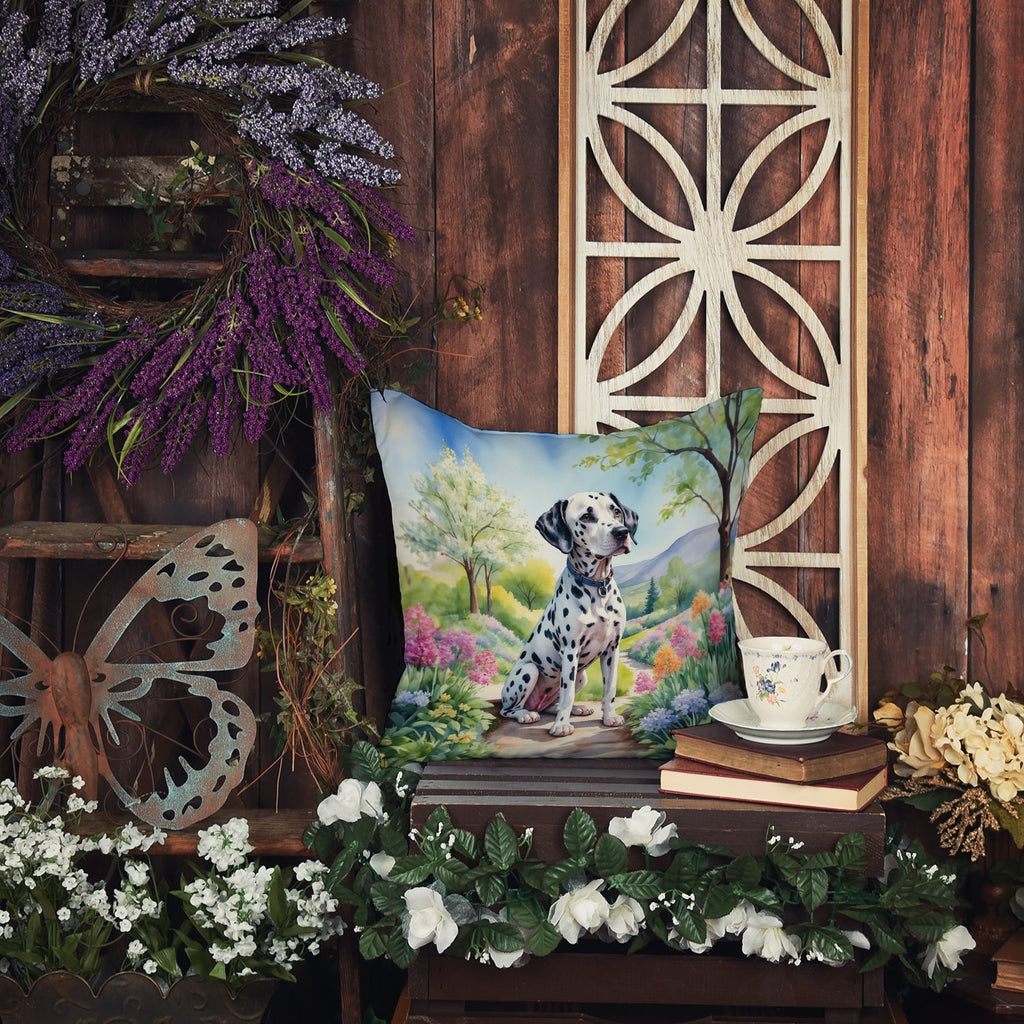 Dalmatian Spring Path Decorative Throw Pillow 18x18 Indoor Outdoor Accent Cushion, Fabric Cover with Insert for Sofa, Bed, Porch & Living Room