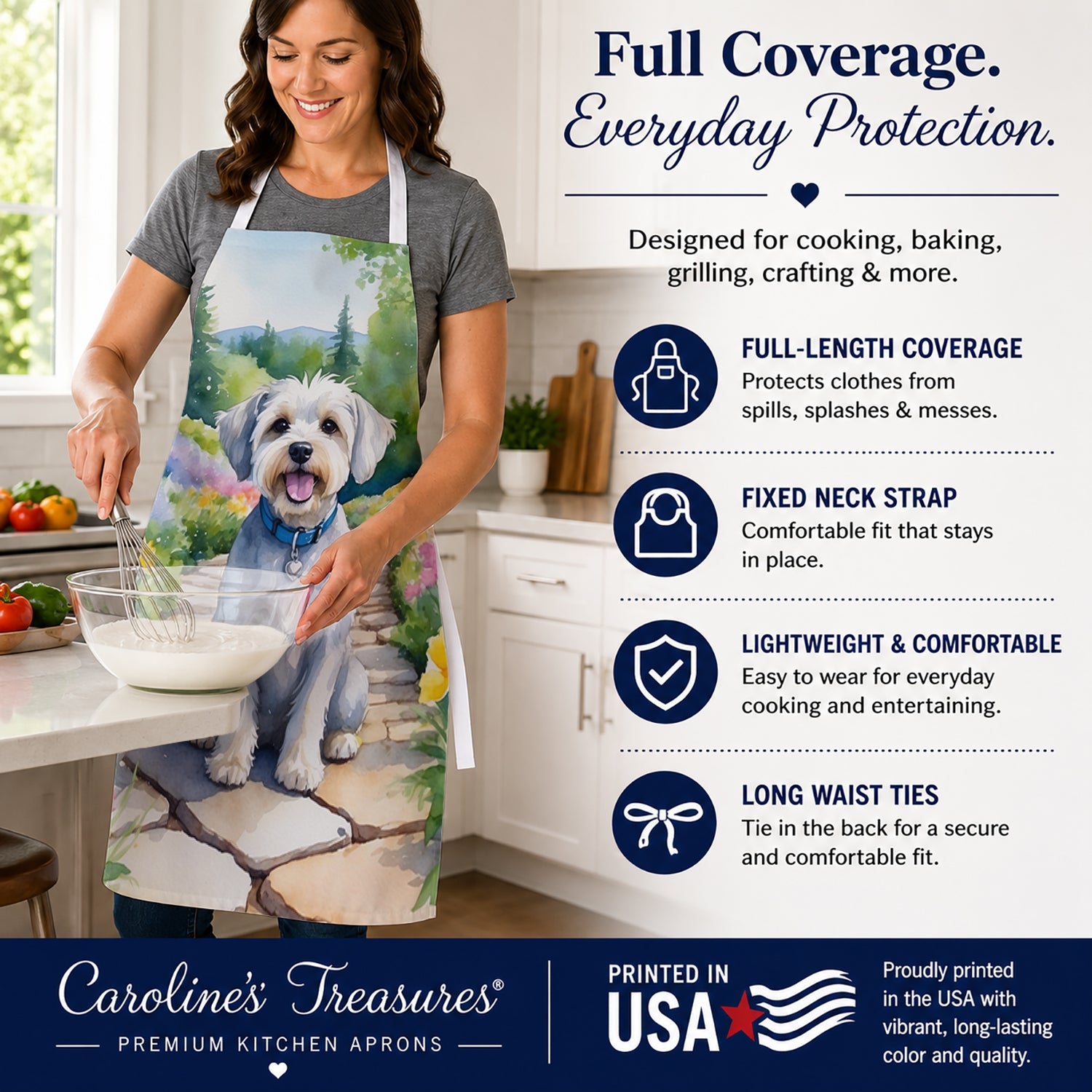 Dandie Dinmont Terrier Spring Path Apron Cooking Kitchen Server Baking Crafts Gardening for Adult Women Men, Unisex, Large, Multicolor