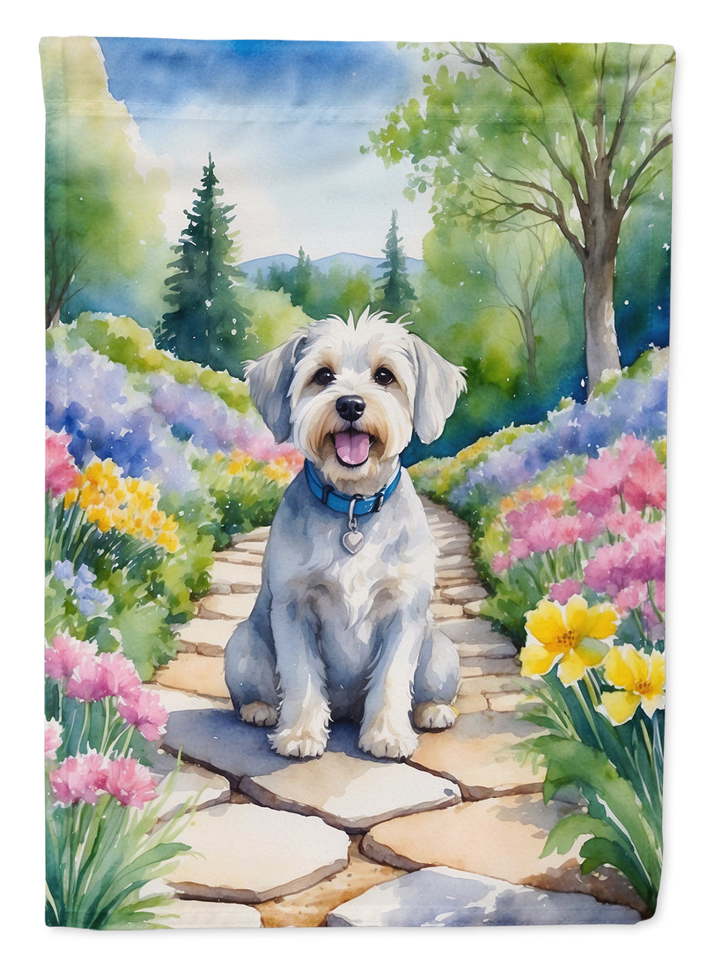 Dandie Dinmont Terrier Spring Path House Flag 28x40 Porch Sleeve Pole Decorative Outside Yard Banner Artwork Wall Hanging, Polyester