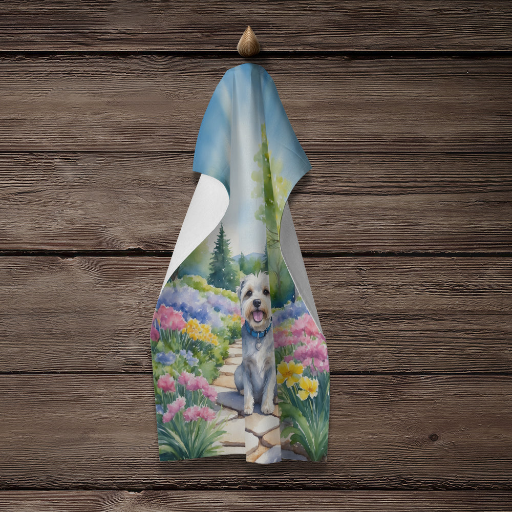 Dandie Dinmont Terrier Spring Path Kitchen Towel Velour Plush Front and Cotton Loop Back Machine Washable
