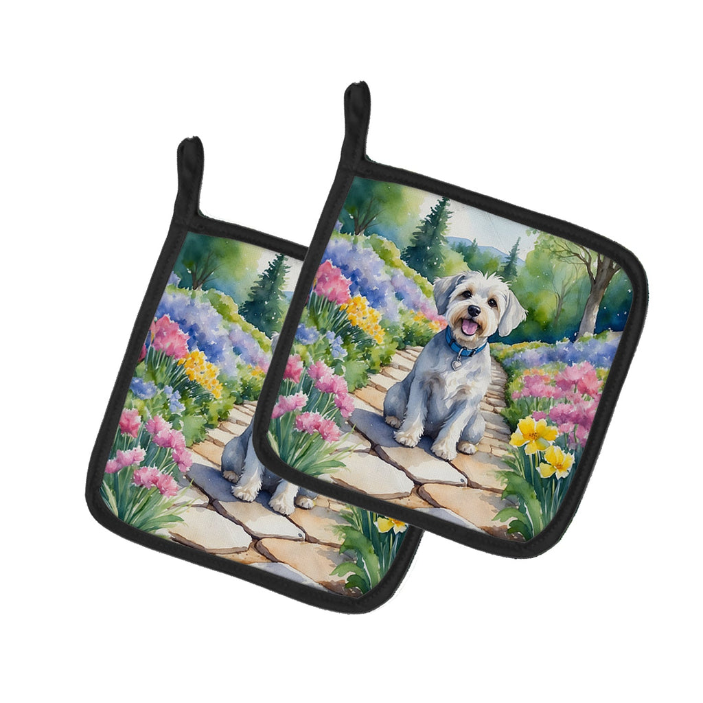Dandie Dinmont Terrier Spring Path Pot Holder Set of 2 Heat Resistant Quilted Hot Pads 7.5 x 7.5 Inch, Insulated Kitchen Trivets for Cooking & Baking