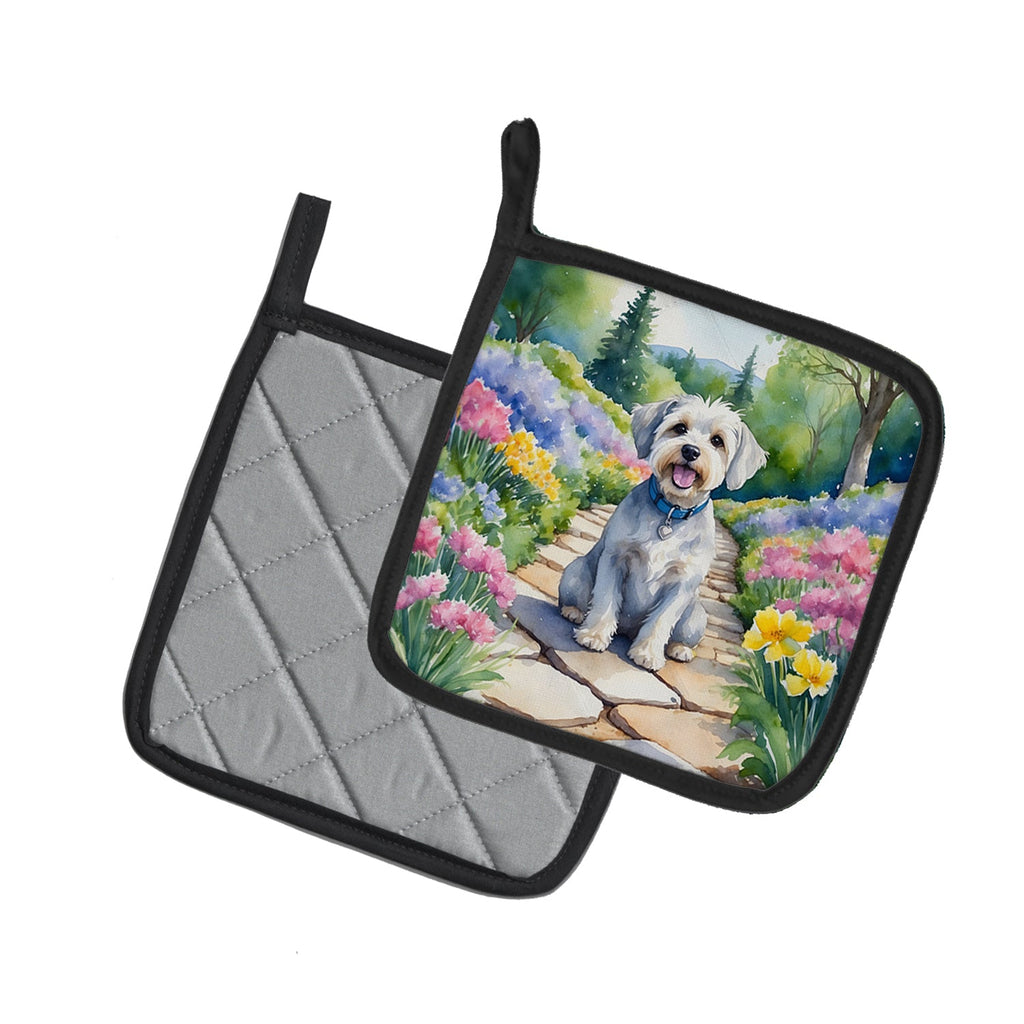 Dandie Dinmont Terrier Spring Path Pot Holder Set of 2 Heat Resistant Quilted Hot Pads 7.5 x 7.5 Inch, Insulated Kitchen Trivets for Cooking & Baking
