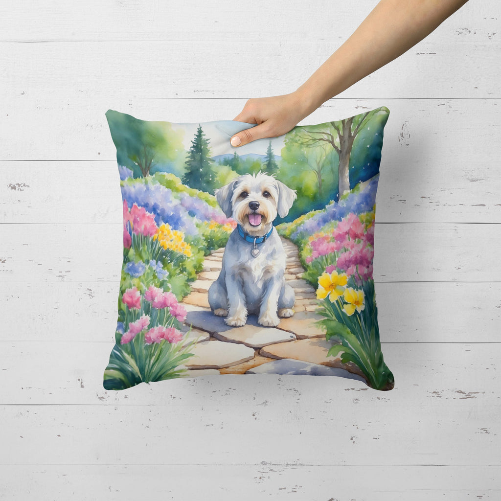 Dandie Dinmont Terrier Spring Path Decorative Throw Pillow 18x18 Indoor Outdoor Accent Cushion, Fabric Cover with Insert for Sofa, Bed, Porch & Living Room