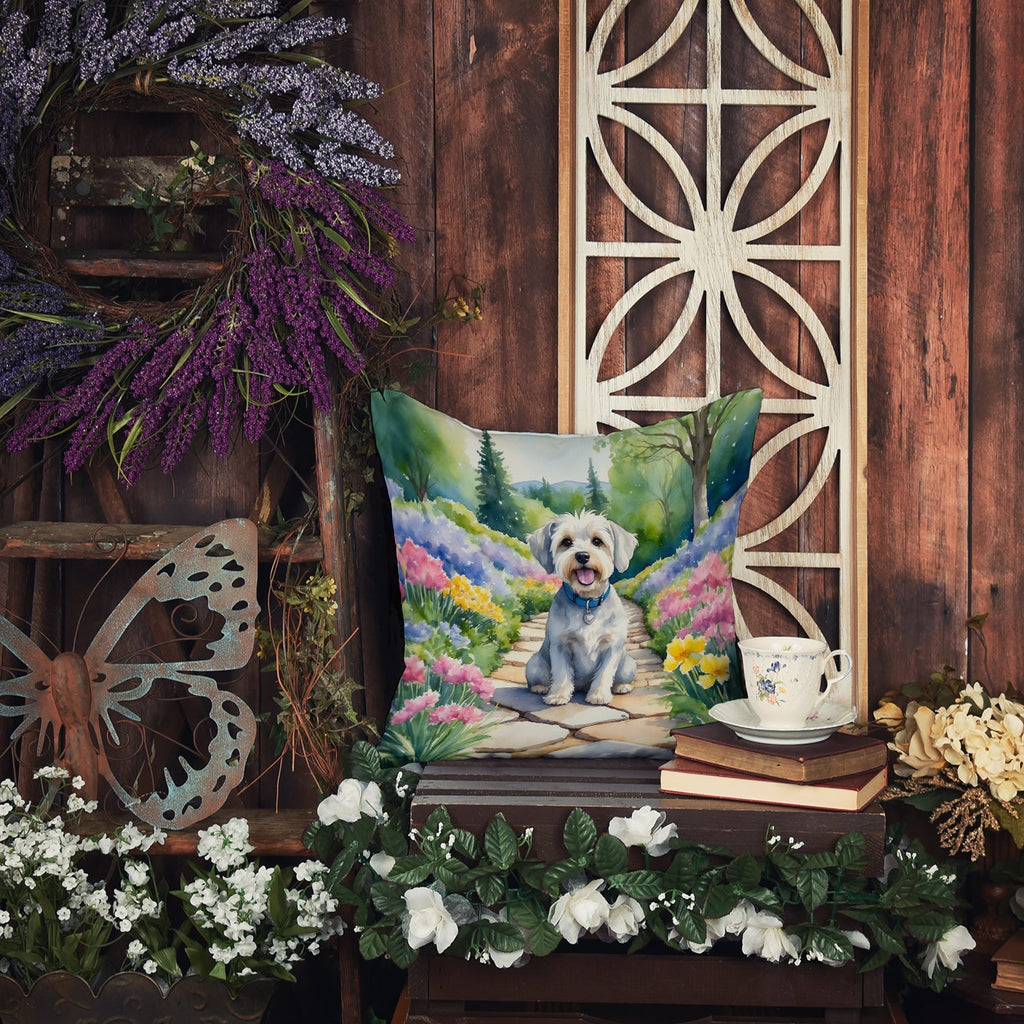 Dandie Dinmont Terrier Spring Path Decorative Throw Pillow 18x18 Indoor Outdoor Accent Cushion, Fabric Cover with Insert for Sofa, Bed, Porch & Living Room