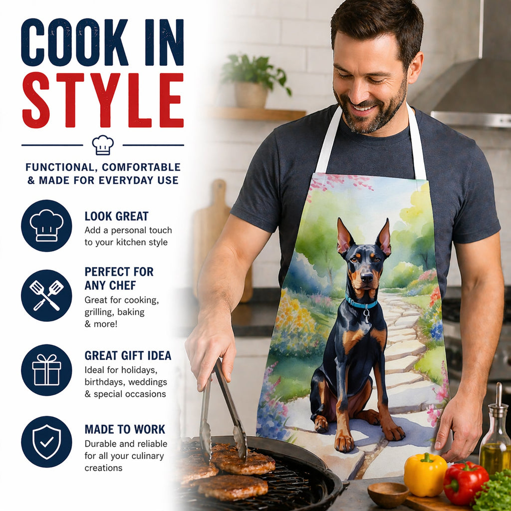Doberman Pinscher Spring Path Apron Cooking Kitchen Server Baking Crafts Gardening for Adult Women Men, Unisex, Large, Multicolor