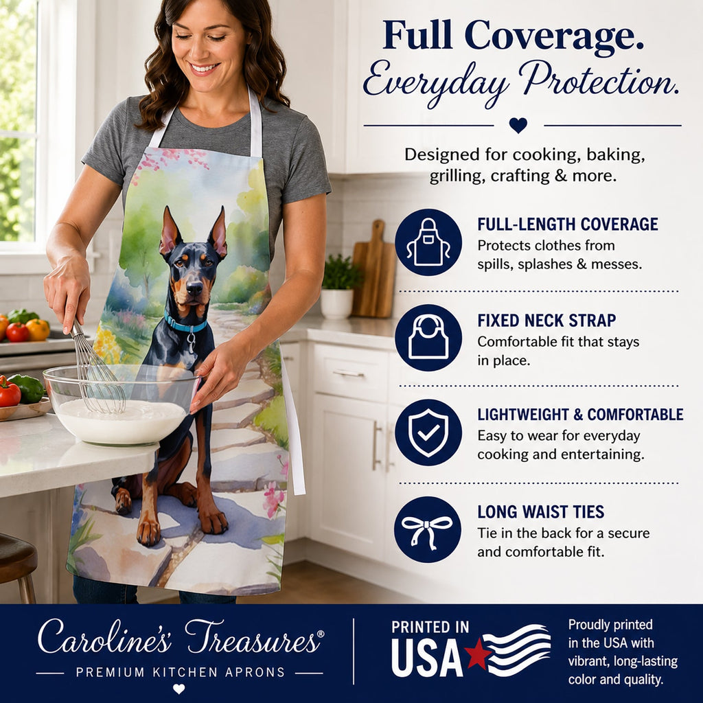 Doberman Pinscher Spring Path Apron Cooking Kitchen Server Baking Crafts Gardening for Adult Women Men, Unisex, Large, Multicolor