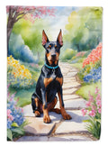 Doberman Pinscher Spring Path House Flag 28x40 Porch Sleeve Pole Decorative Outside Yard Banner Artwork Wall Hanging, Polyester