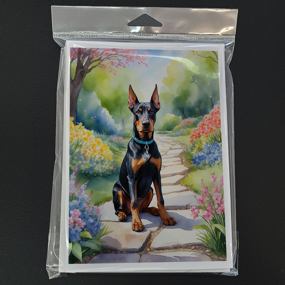 Doberman Pinscher Spring Path Greeting Cards Pack of 8 Blank Cards with Envelopes Whimsical A7 Size 5x7