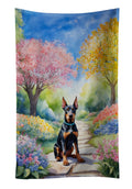 Doberman Pinscher Spring Path Kitchen Towel Velour Plush Front and Cotton Loop Back Machine Washable