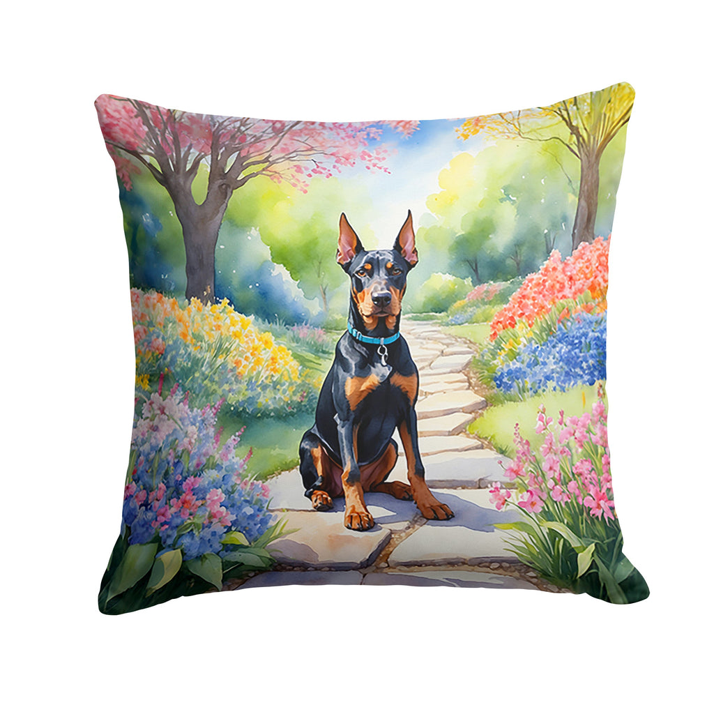 Doberman Pinscher Spring Path Decorative Throw Pillow 18x18 Indoor Outdoor Accent Cushion, Fabric Cover with Insert for Sofa, Bed, Porch & Living Room