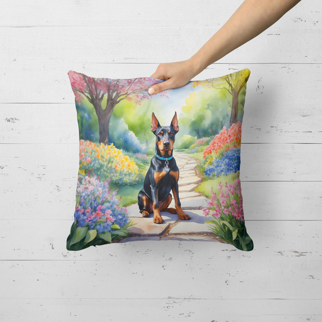 Doberman Pinscher Spring Path Decorative Throw Pillow 18x18 Indoor Outdoor Accent Cushion, Fabric Cover with Insert for Sofa, Bed, Porch & Living Room