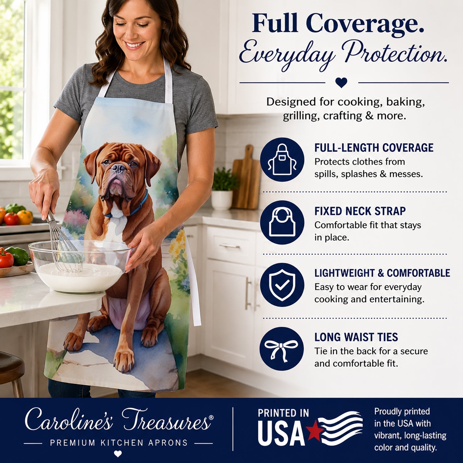 Dogue de Bordeaux Spring Path Apron Cooking Kitchen Server Baking Crafts Gardening for Adult Women Men, Unisex, Large, Multicolor