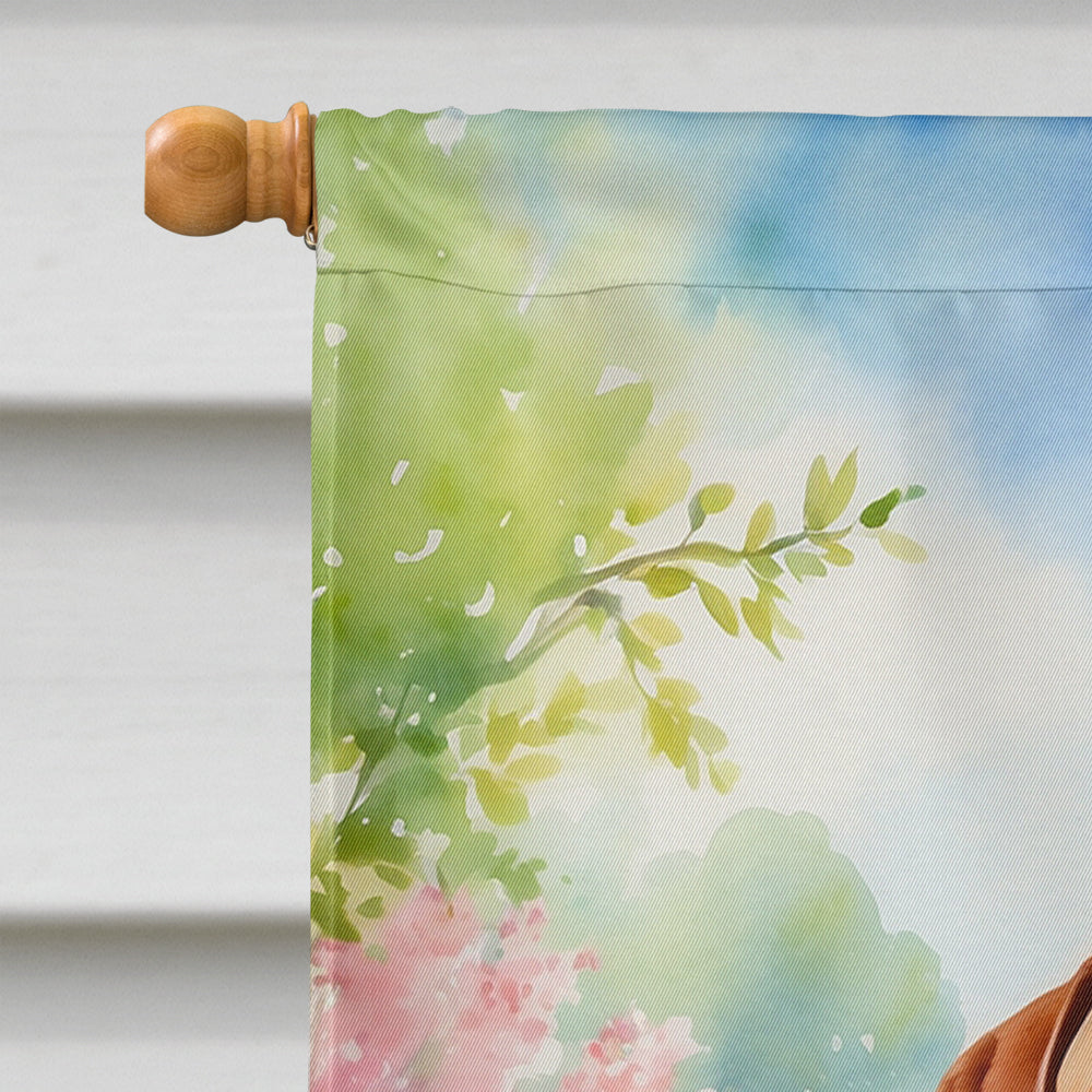 Dogue de Bordeaux Spring Path House Flag 28x40 Porch Sleeve Pole Decorative Outside Yard Banner Artwork Wall Hanging, Polyester