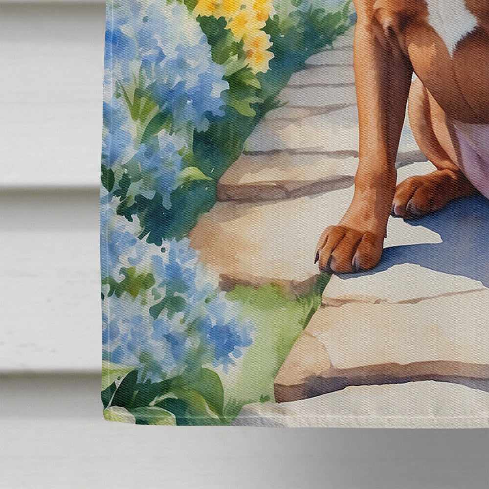 Dogue de Bordeaux Spring Path House Flag 28x40 Porch Sleeve Pole Decorative Outside Yard Banner Artwork Wall Hanging, Polyester
