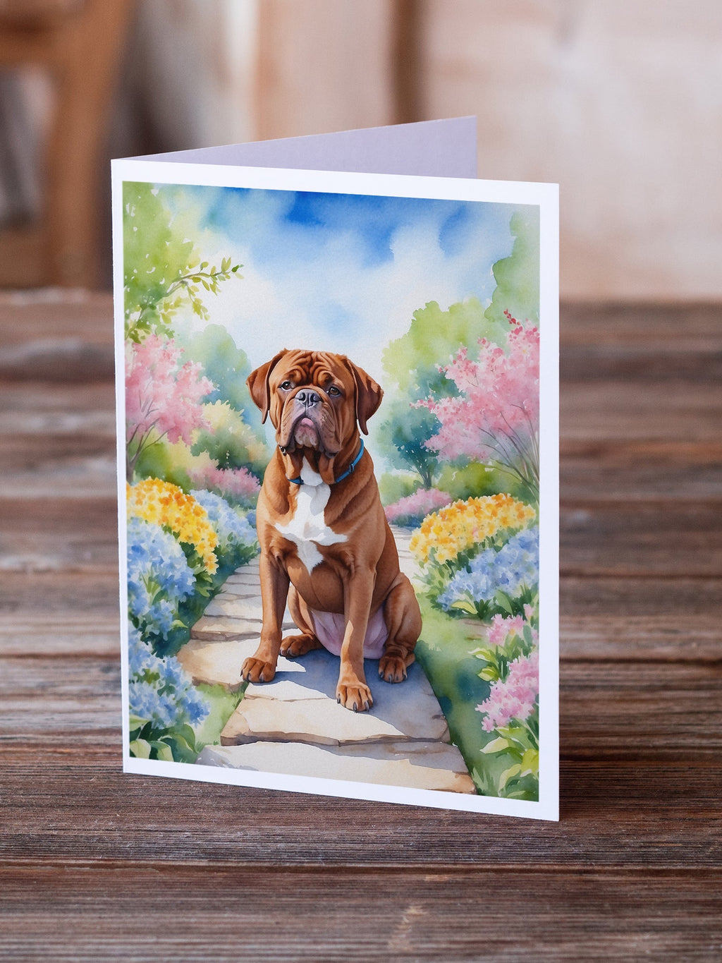 Dogue de Bordeaux Spring Path Greeting Cards Pack of 8 Blank Cards with Envelopes Whimsical A7 Size 5x7