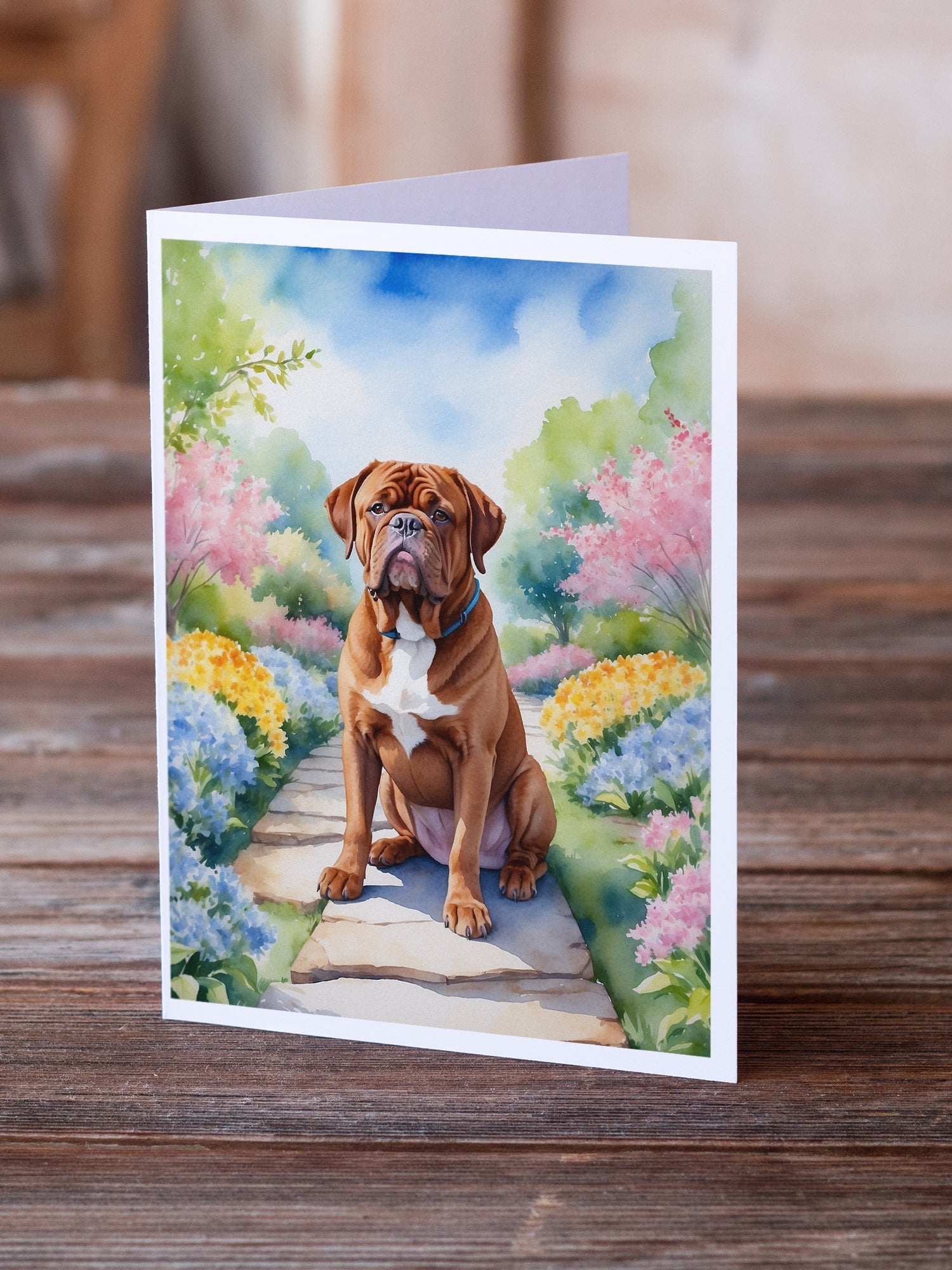Dogue de Bordeaux Spring Path Greeting Cards Pack of 8 Blank Cards with Envelopes Whimsical A7 Size 5x7