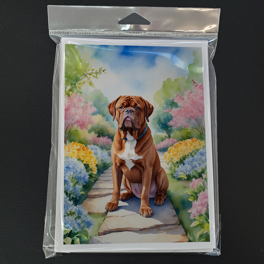 Dogue de Bordeaux Spring Path Greeting Cards Pack of 8 Blank Cards with Envelopes Whimsical A7 Size 5x7