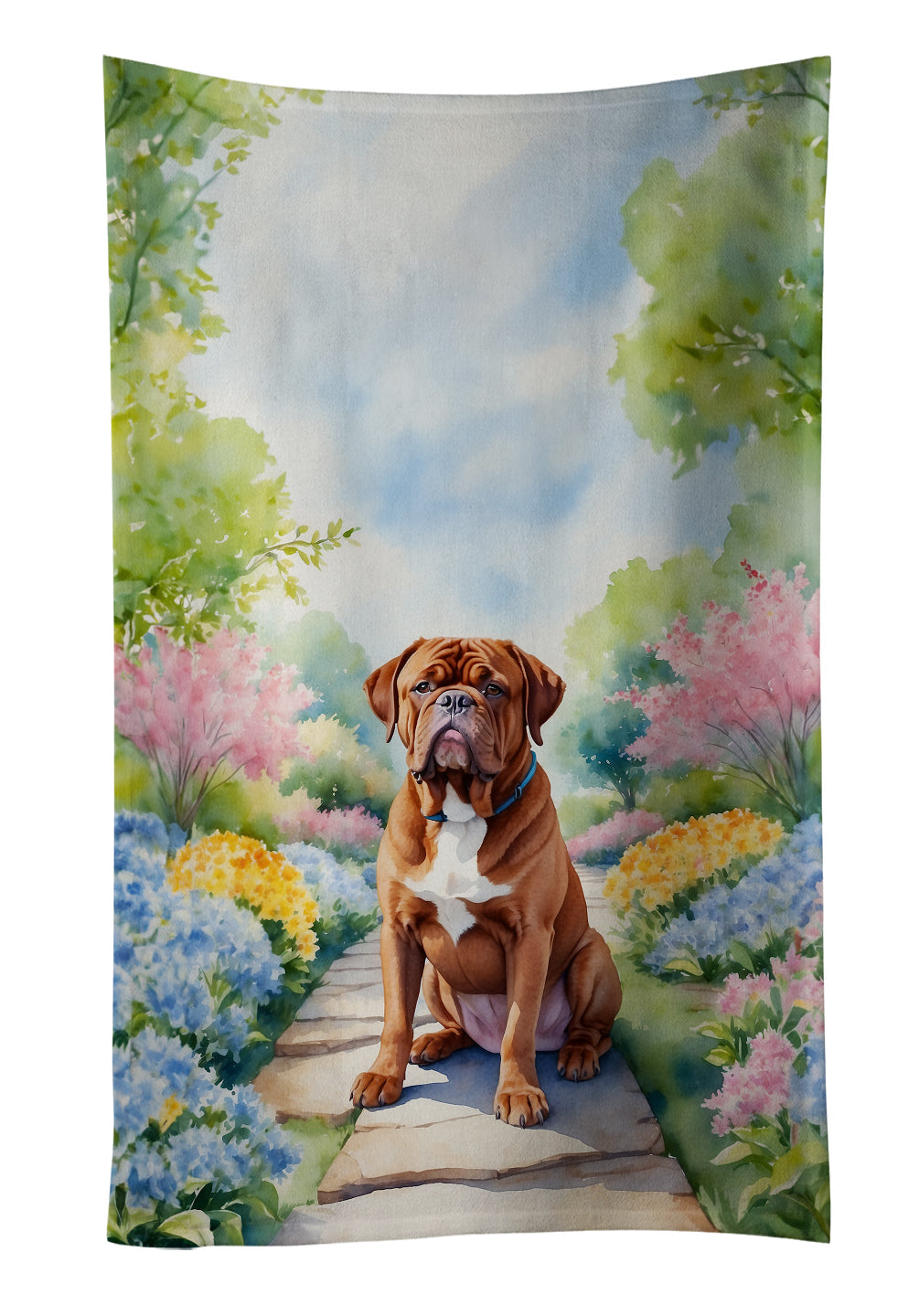 Dogue de Bordeaux Spring Path Kitchen Towel Velour Plush Front and Cotton Loop Back Machine Washable