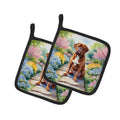 Dogue de Bordeaux Spring Path Pot Holder Set of 2 Heat Resistant Quilted Hot Pads 7.5 x 7.5 Inch, Insulated Kitchen Trivets for Cooking & Baking
