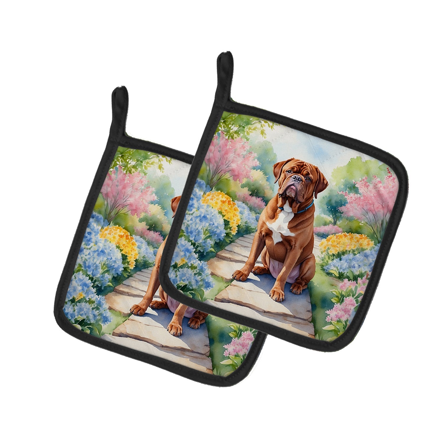 Dogue de Bordeaux Spring Path Pot Holder Set of 2 Heat Resistant Quilted Hot Pads 7.5 x 7.5 Inch, Insulated Kitchen Trivets for Cooking & Baking