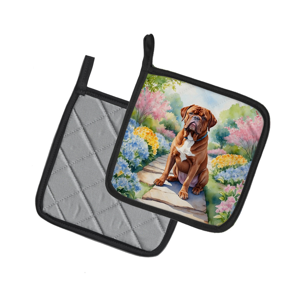 Dogue de Bordeaux Spring Path Pot Holder Set of 2 Heat Resistant Quilted Hot Pads 7.5 x 7.5 Inch, Insulated Kitchen Trivets for Cooking & Baking