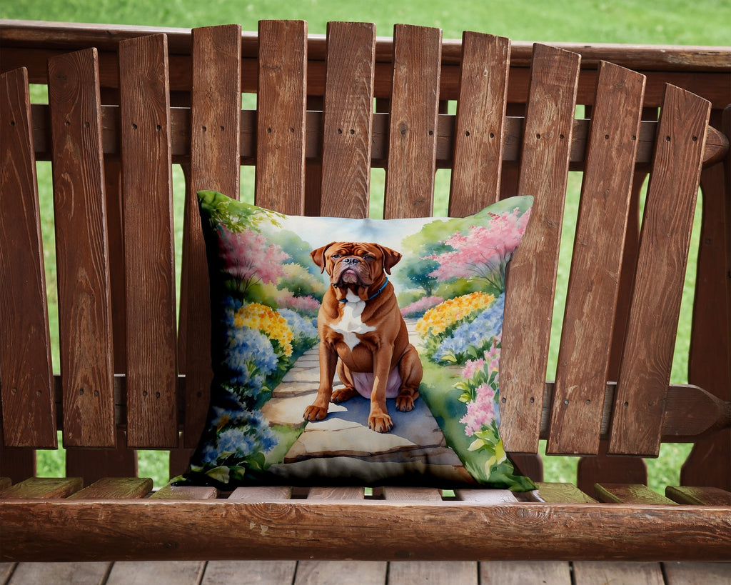 Dogue de Bordeaux Spring Path Decorative Throw Pillow 14x14 Indoor Outdoor Accent Cushion, Fabric Cover with Insert for Sofa, Bed, Porch & Living Room