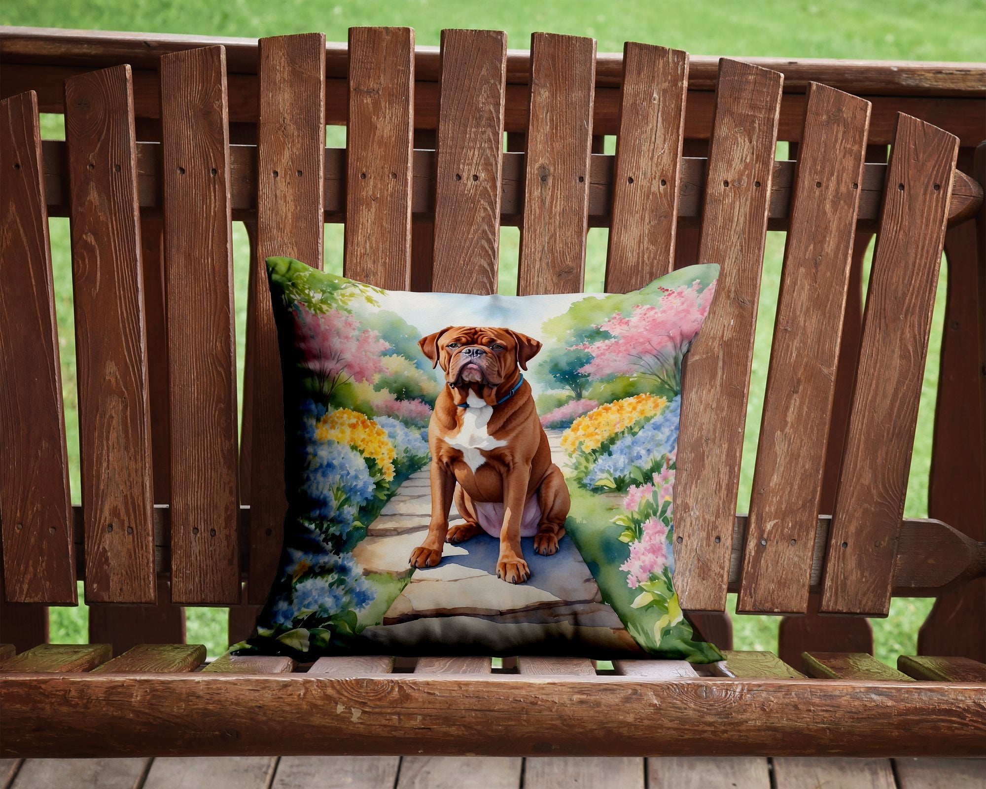 Dogue de Bordeaux Spring Path Decorative Throw Pillow 14x14 Indoor Outdoor Accent Cushion, Fabric Cover with Insert for Sofa, Bed, Porch & Living Room