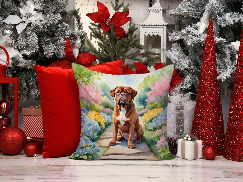 Dogue de Bordeaux Spring Path Decorative Throw Pillow 14x14 Indoor Outdoor Accent Cushion, Fabric Cover with Insert for Sofa, Bed, Porch & Living Room