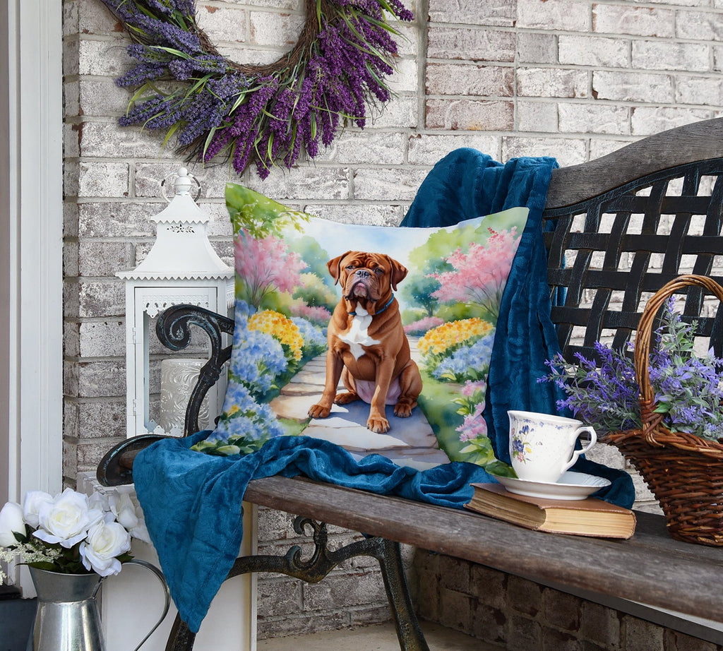Dogue de Bordeaux Spring Path Decorative Throw Pillow 18x18 Indoor Outdoor Accent Cushion, Fabric Cover with Insert for Sofa, Bed, Porch & Living Room