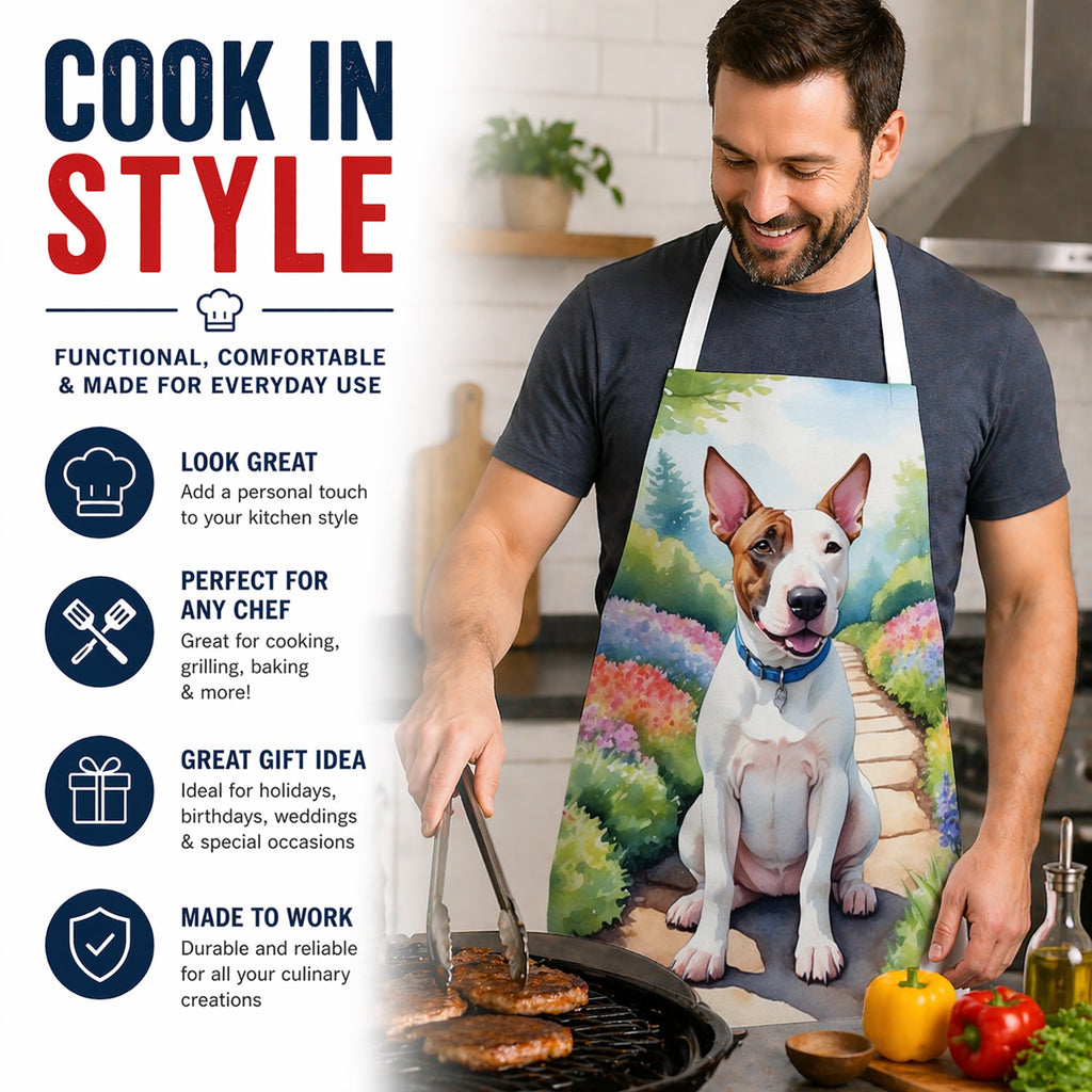 English Bull Terrier Spring Path Apron Cooking Kitchen Server Baking Crafts Gardening for Adult Women Men, Unisex, Large, Multicolor