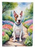 English Bull Terrier Spring Path House Flag 28x40 Porch Sleeve Pole Decorative Outside Yard Banner Artwork Wall Hanging, Polyester