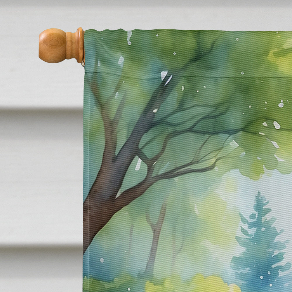 English Bull Terrier Spring Path House Flag 28x40 Porch Sleeve Pole Decorative Outside Yard Banner Artwork Wall Hanging, Polyester