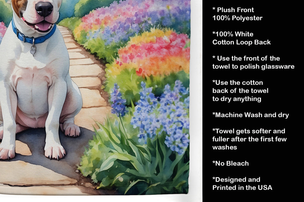 English Bull Terrier Spring Path Kitchen Towel Velour Plush Front and Cotton Loop Back Machine Washable
