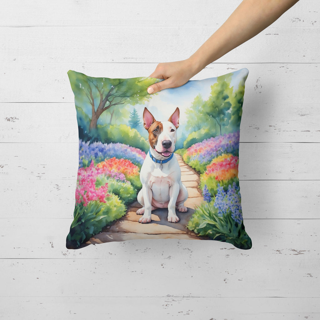 English Bull Terrier Spring Path Decorative Throw Pillow 18x18 Indoor Outdoor Accent Cushion, Fabric Cover with Insert for Sofa, Bed, Porch & Living Room