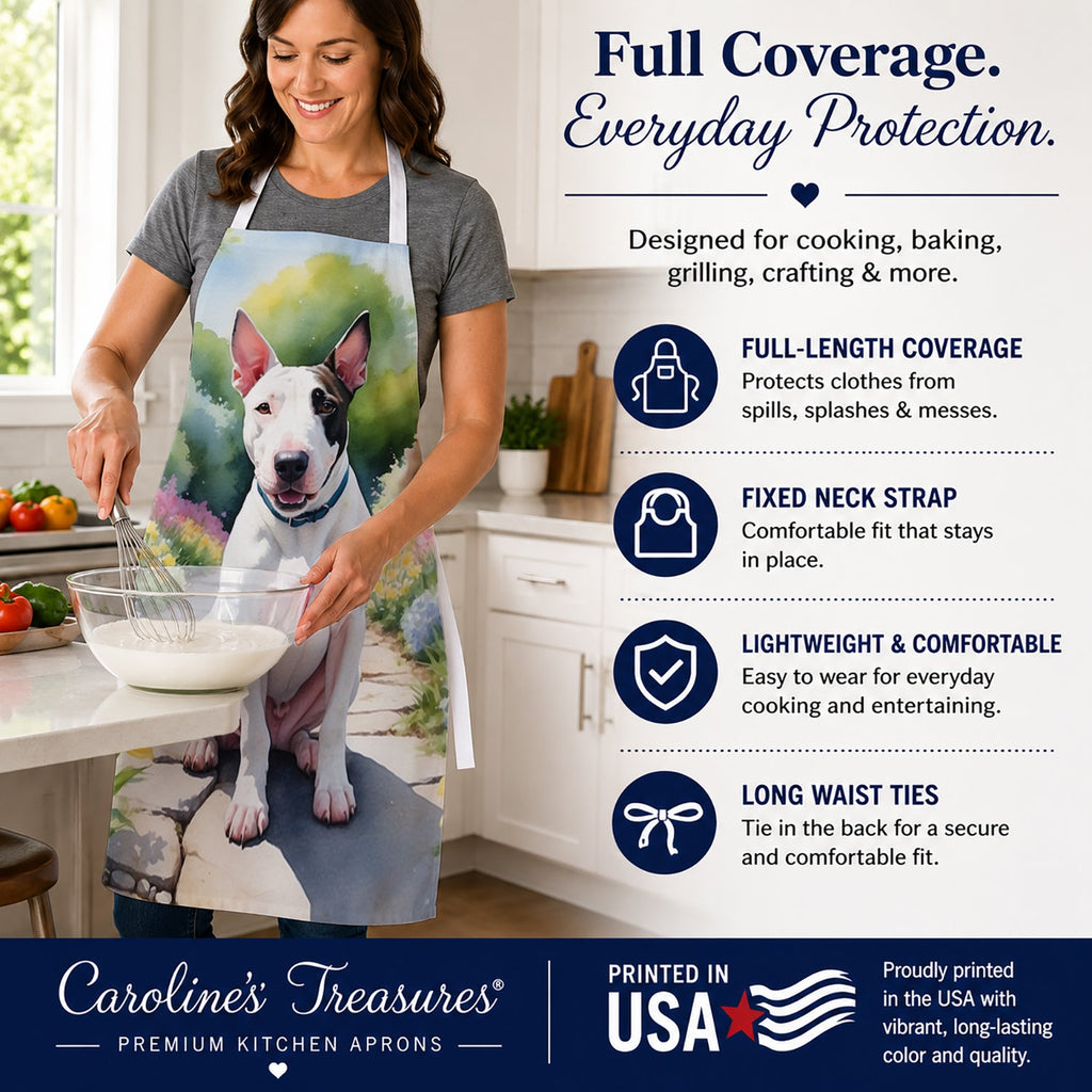 English Bull Terrier Spring Path Apron Cooking Kitchen Server Baking Crafts Gardening for Adult Women Men, Unisex, Large, Multicolor