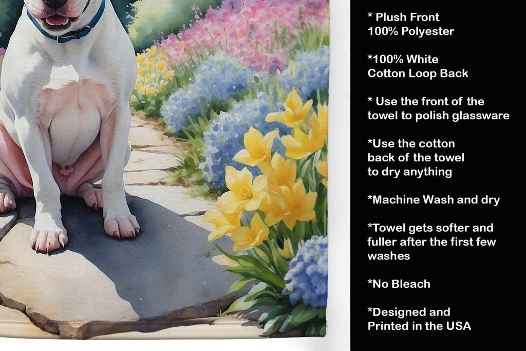 English Bull Terrier Spring Path Kitchen Towel Velour Plush Front and Cotton Loop Back Machine Washable