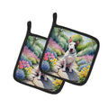 English Bull Terrier Spring Path Pot Holder Set of 2 Heat Resistant Quilted Hot Pads 7.5 x 7.5 Inch, Insulated Kitchen Trivets for Cooking & Baking